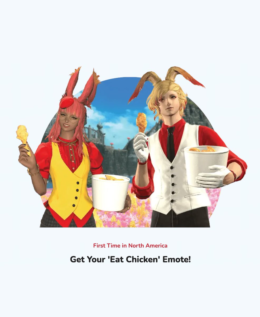 ModernNotoriety's tweet photo. Jollibee is dropping a Final Fantasy XIV collab 🍗

• Themed Meals
• Exclusive Merch
• "Eat Chicken" Emote

🗓️ April 21st https://t.co/7ggKy9pWcJ