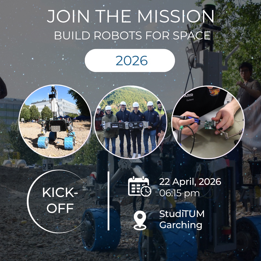 warr_robotics's tweet photo. Driving a rover on the Moon or building an elevator to space? Sounds crazy? We think it’s a great idea. 🤖
🌌 Space Robotics Kick-off
🗓 Wed, 22 Apr 2026 – 18:15
📍 Garching (StudiTUM)
Meet the team and find your role in space engineering. ✨
👉 https://t.co/PT7rauCSnr https://t.co/0EQkN6u9OG