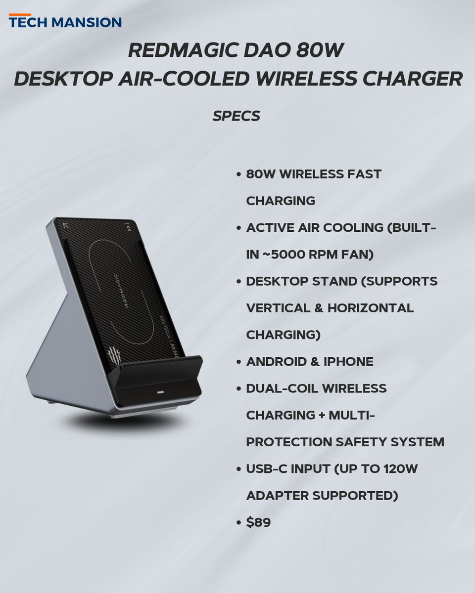 TechMansion's tweet image. Check out Redmagic's 80W wireless desktop charger 
 #newrelease #TechLeaks #TechLaunch #REDMAGIC #WirelessCharging #newtechnology #technews #TechUpdates #techmansion