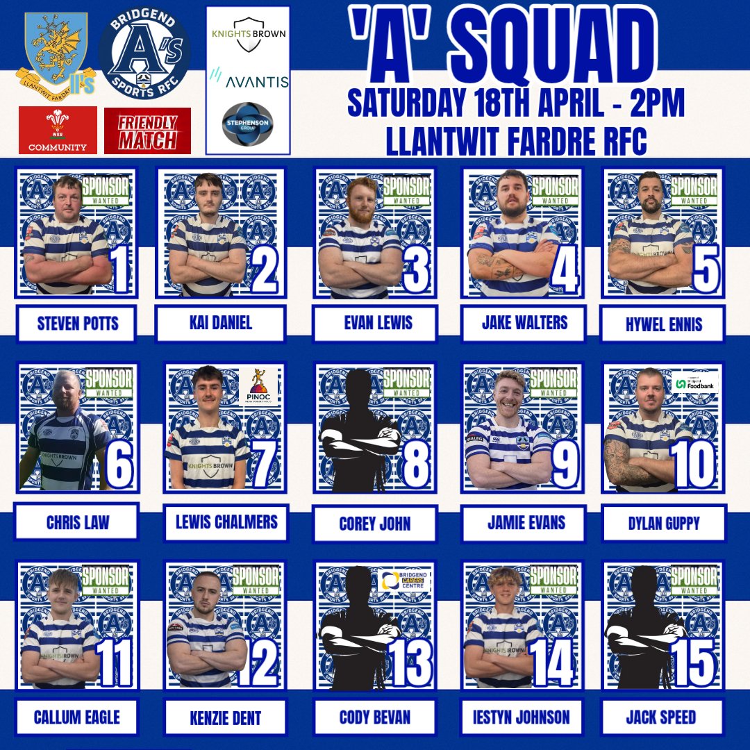 BridgendSports's tweet image. 📣 'A's vs Llantwit Fardre 2nd XV
🏉 Friendly Match 
🗓 Saturday 18th April 
📍 Llantwit Fardre RFC 
🕜 2pm KO 

🔵⚪

#COTS #COTSAS