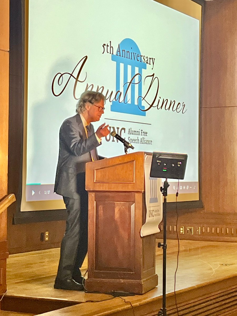 UNCAFSA's tweet photo. Many thanks to Senior Political Correspondent @ByronYork who enlightened our Annual Dinner audience last night with insights into the events of the day. This is our 5th Anniversary and we stay as involved and relevant as ever focused on our mission to promote and defend free speech, academic freedom, and viewpoint diversity at UNC-Chapel Hill.