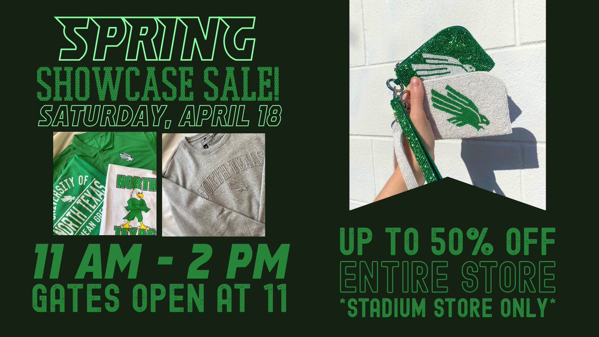 untgear's tweet photo. Don’t miss out on our biggest sale of the year, TOMORROW!! 

See y’all there. 🟢🦅 https://t.co/47mBZ93NU3