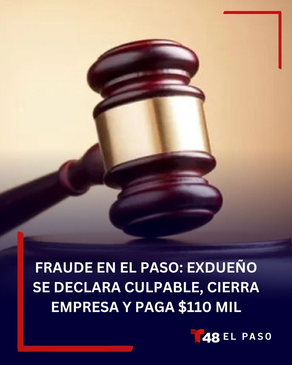 TelemundoEP's tweet photo. ⚖️ Admite culpa y devuelve el dinero. 

El exdueño de FCS Wrought Iron se declaró culpable, cerró su negocio y pagará más de $110 mil en restitución a las víctimas.

Más aquí: https://t.co/uyHddxkLQ1

#Telemundo48EP #ElPaso #Justicia #Fraude #DeclaraciónDeCulpabilidad https://t.co/cAmh44Vb17