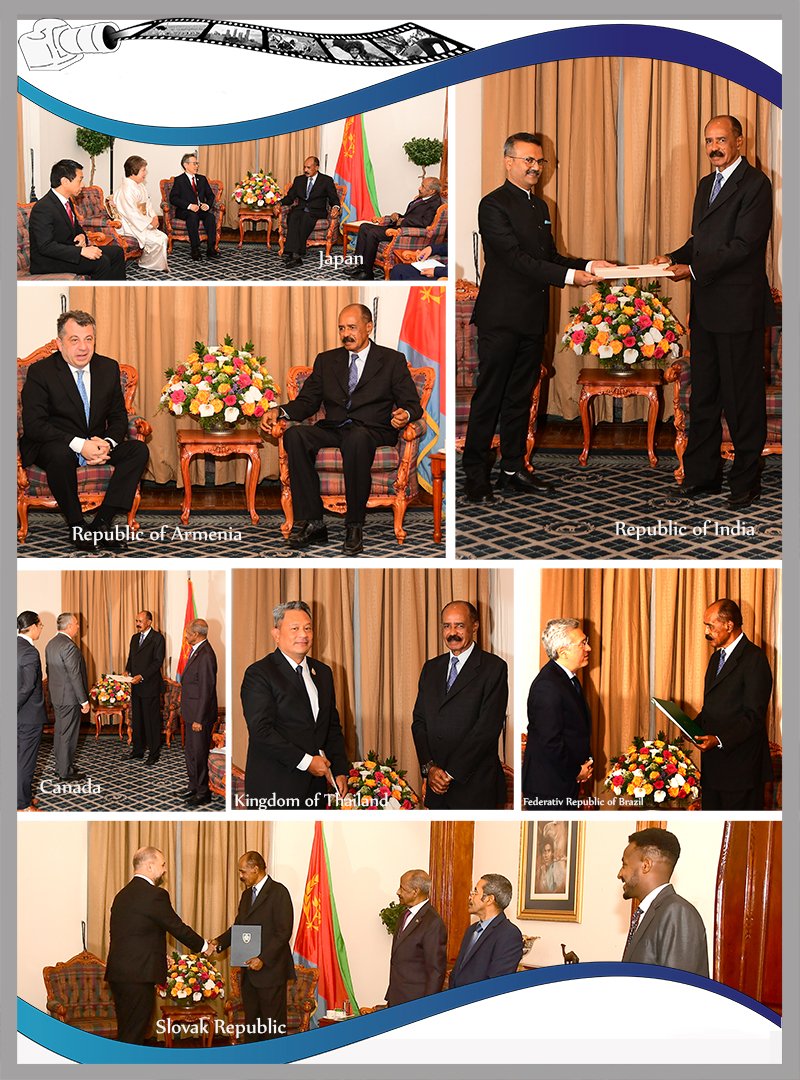 hawelti's tweet image. President Isaias Afwerki received, at the Denden Guest House in the early evening hours today, credentials of the Ambassadors of Japan and India (both Resident); and, the Ambassadors of Brazil, Slovakia, Canada, Thailand and Armenia  (Non-Resident) respectively.  

The