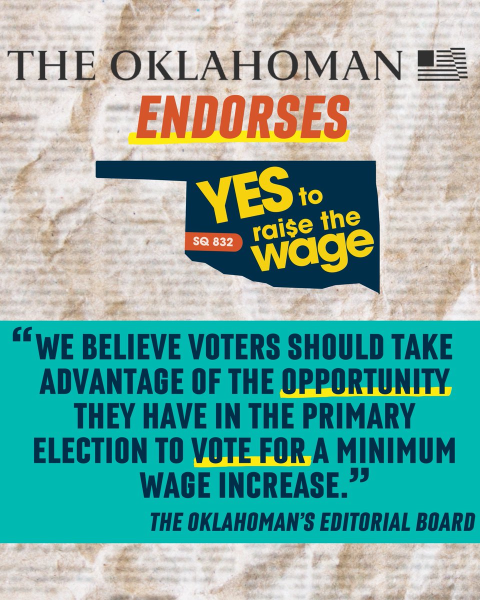 NEW: The Oklahoman has endorsed #RaiseTheWage and Yes on SQ 832!

“We believe voters should take advantage of the opportunity they have in the primary election to vote for a minimum wage increase”

🔗: oklahoman.com/story/opinion/…
