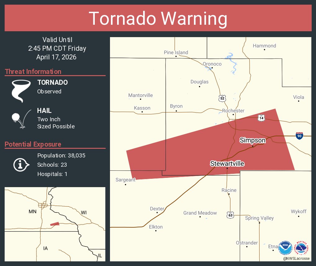 Tornado Warning including Stewartville MN and Simpson MN until 2:45 PM CDT
