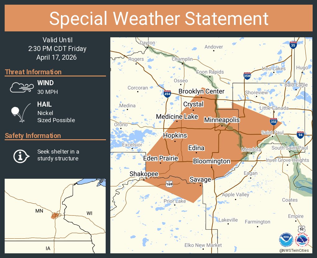 A special weather statement has been issued for Minneapolis MN ...