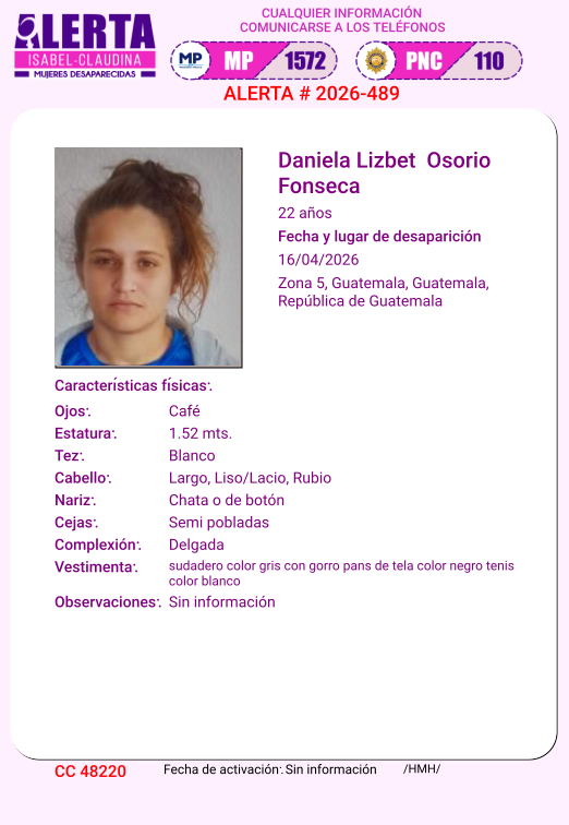 isabel_claudina's tweet photo. #AlertaIsabelClaudina
📷 Ayúdenos a encontrar a
Daniela Lizbet Osorio Fonseca
Desapareció el 16 de Abril de 2026
Cualquier información comunicarse al teléfono  📷 1572
Gracias por difundir esta información📷 https://t.co/ktdgA0NFww