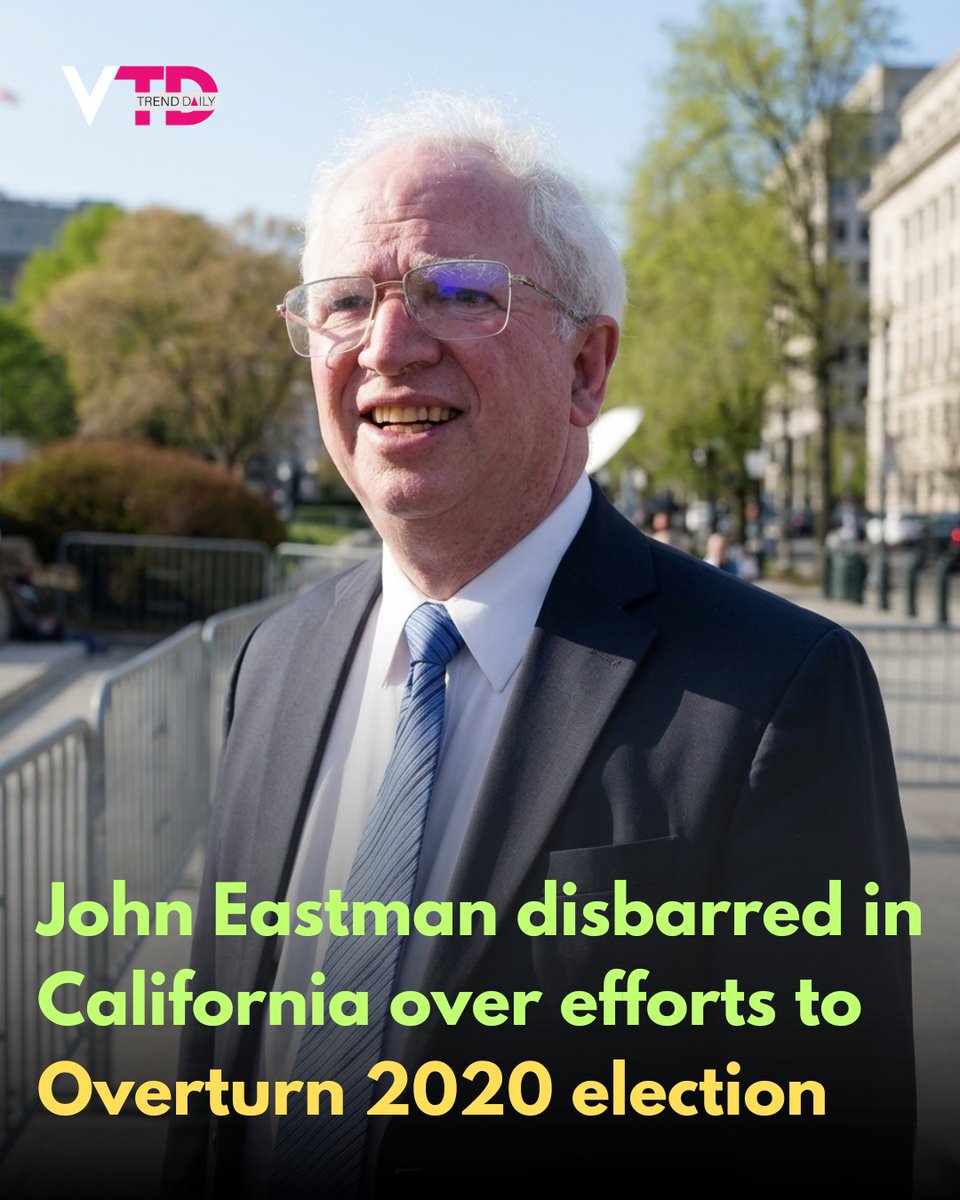 viraltrenddaily's tweet image. The California Supreme Court rejected Eastman’s appeal, struck his name from the attorney roll, and imposed a $5,000 sanction.
#JohnEastman #Disbarred #2020Election