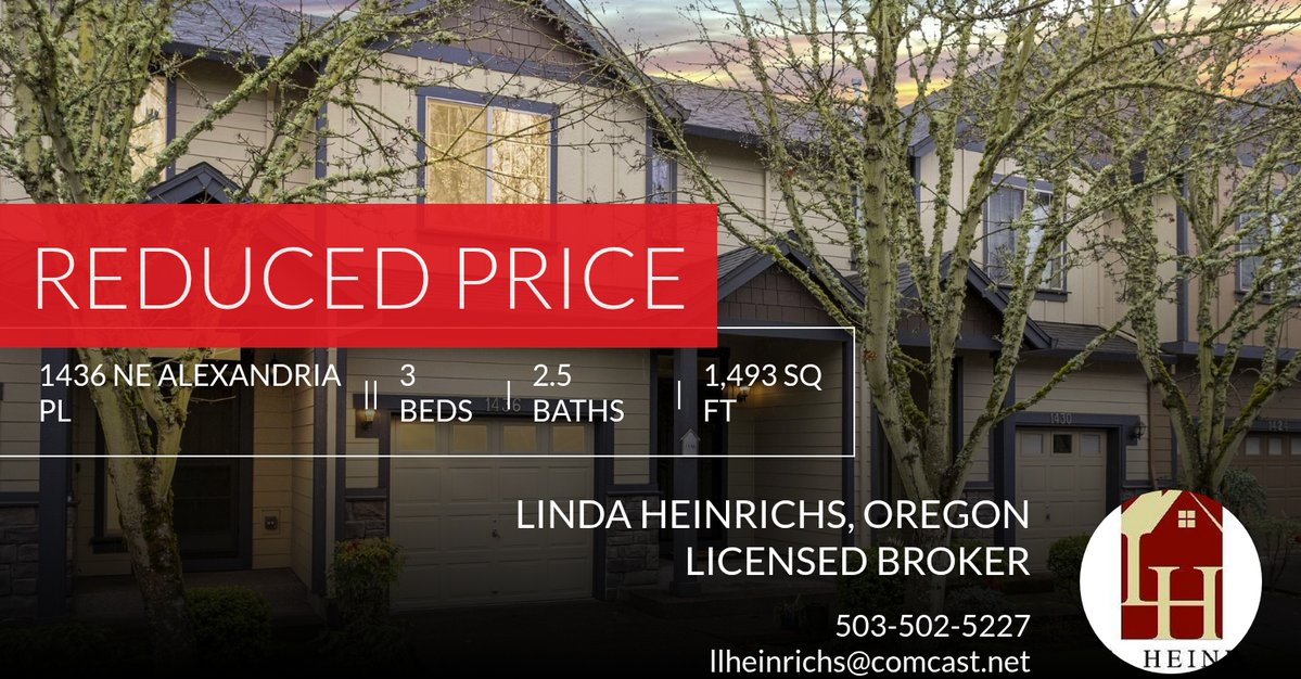 📍 Reduced Price 📍 This recently reduced home at 1436 Ne Alexandria Pl in Hillsboro won't last long, so, don't wait to set up a showing! Reach out here or at 503-502-5227 for more information!

Linda Heinrichs
Oregon Real Estate B... homeforsale.at/1436_NE_ALEXAN…