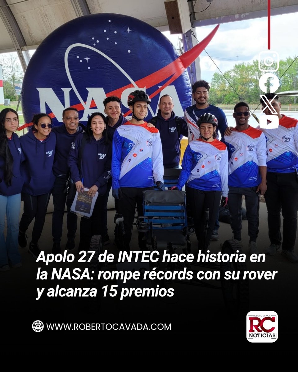 rcavada's tweet image. Apolo 27 de INTEC hace historia en la NASA: rompe récords con su rover y alcanza 15 premios

robertocavada.com/apolo-27-de-in…

#RobertoCavada #RCNoticias #Nasa #Apolo27