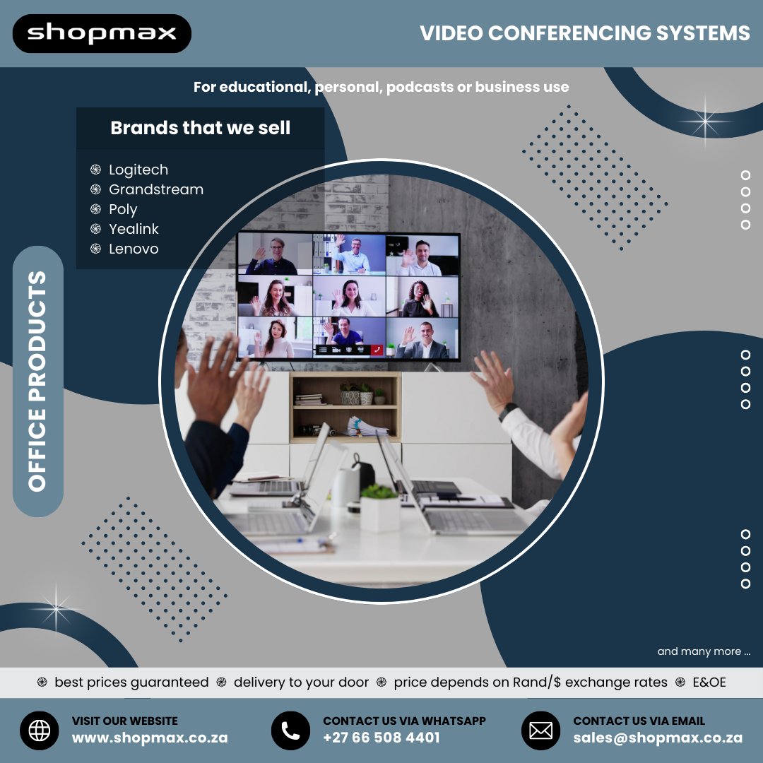 SHOPMAX6's tweet image. 🎥 Better meetings start here
Upgrade your video conferencing setup today
👉 Request a quote:
shopmax.co.za/request_produc…
#VideoConferencing #HybridWork #Shopmax