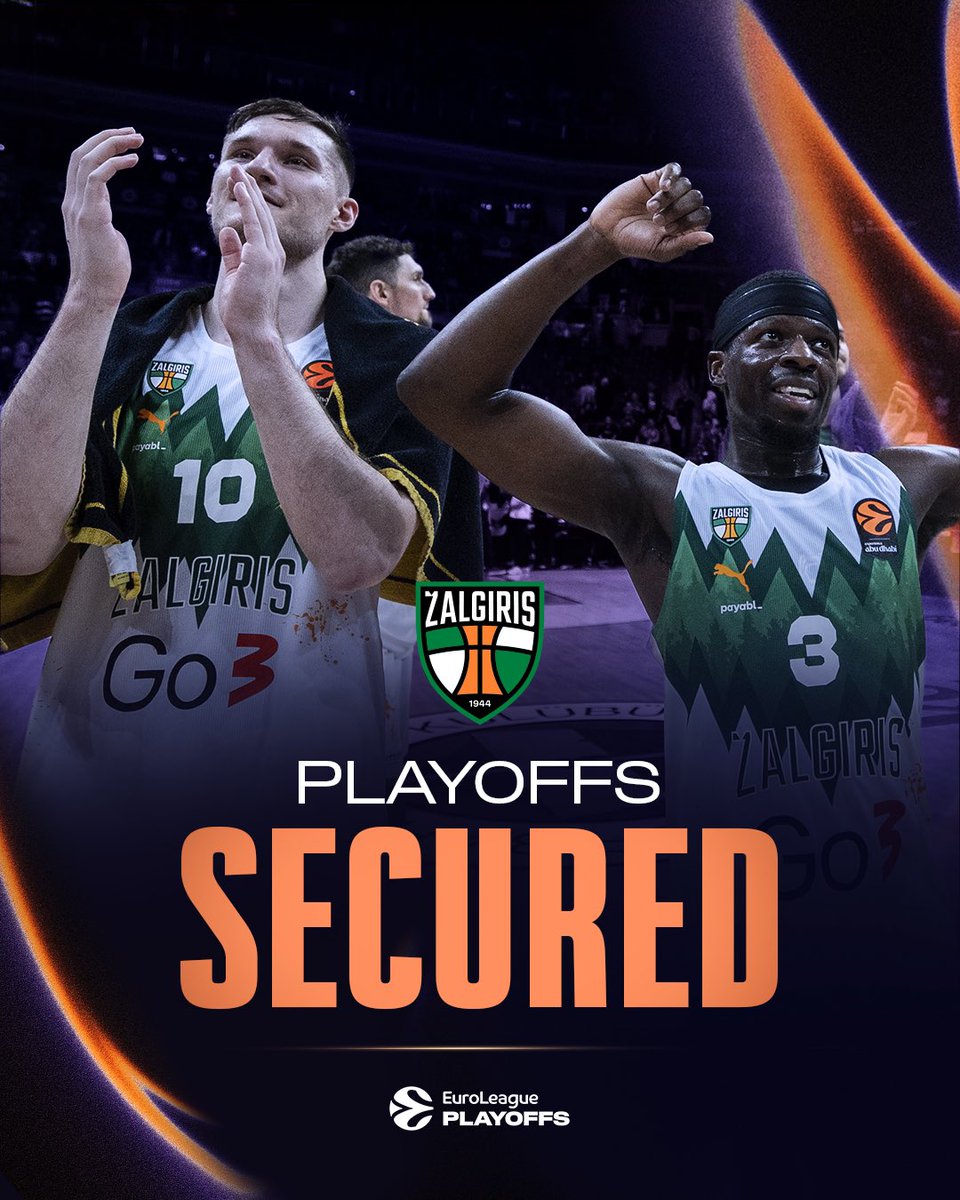 EuroLeague's tweet photo. Playoffs spot secured by @bczalgiris ✅

#EveryGameMatters https://t.co/LCs7j4Uadc
