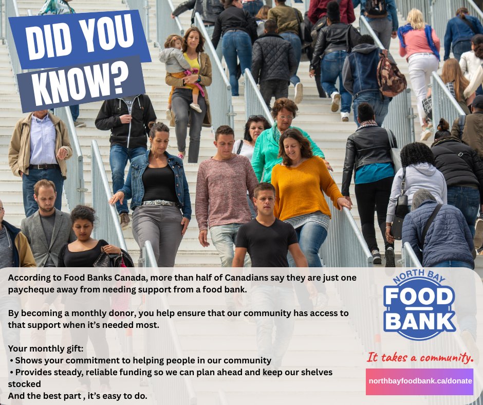 nbfoodbank's tweet image. Donate monthly or make a one-time gift online: northbayfoodbank.ca/donate
NEW! E-transfer: donate@northbayfoodbank.ca

In person: Credit, debit, cash, or cheque at 1016 Fisher Street, North Bay
Info: 705-495-3290 | debbie@northbayfoodbank.ca

#Northbay #communitystrong #givelocal