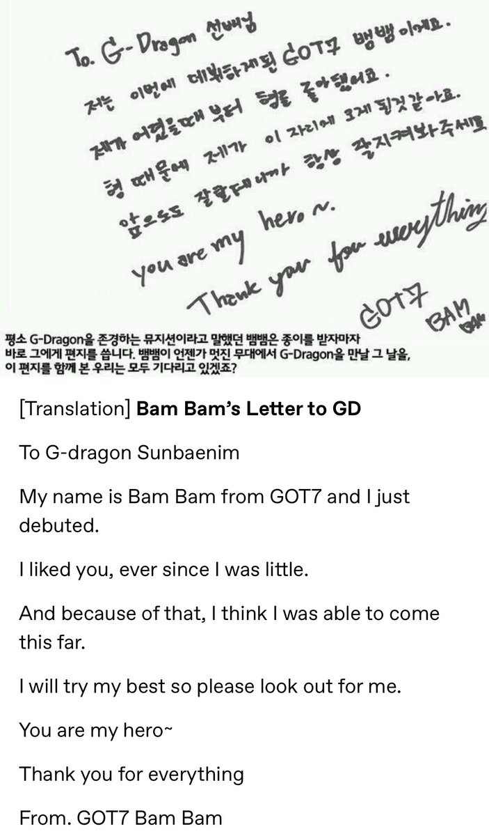 gdsholiic's tweet photo. This interaction feels so pure when you remember what BamBam wrote to gd in his rookie days https://t.co/b3hZM8kjzC