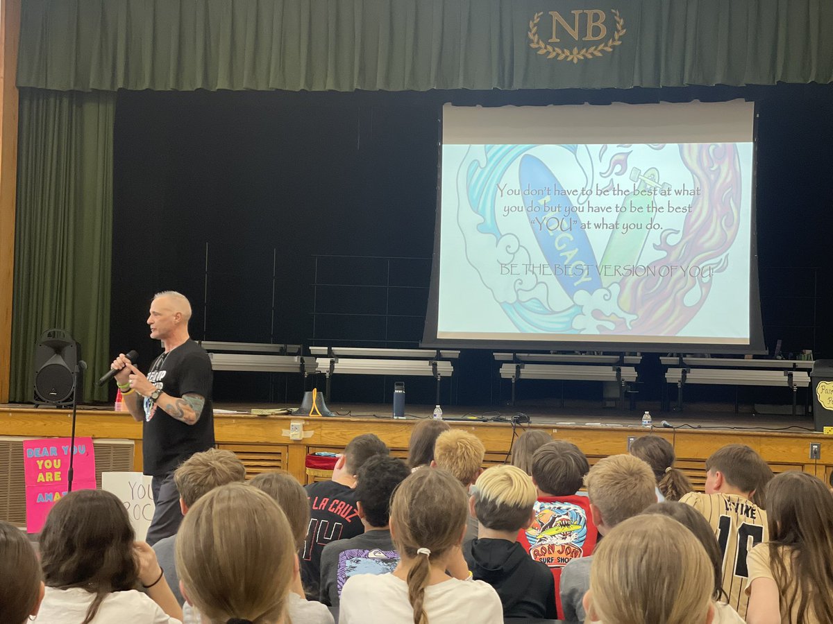 PtBoroSchools's tweet photo. Special thanks to @DrFrankRud &amp; the Stockton University students for visiting with our NB 5th graders, inspiring leadership, kindness, &amp; a positive school culture. Students learned what it means to “Be Epic” &amp; to strive to be the best version of themselves each day! #PantherPath https://t.co/fqZqnyLU3h