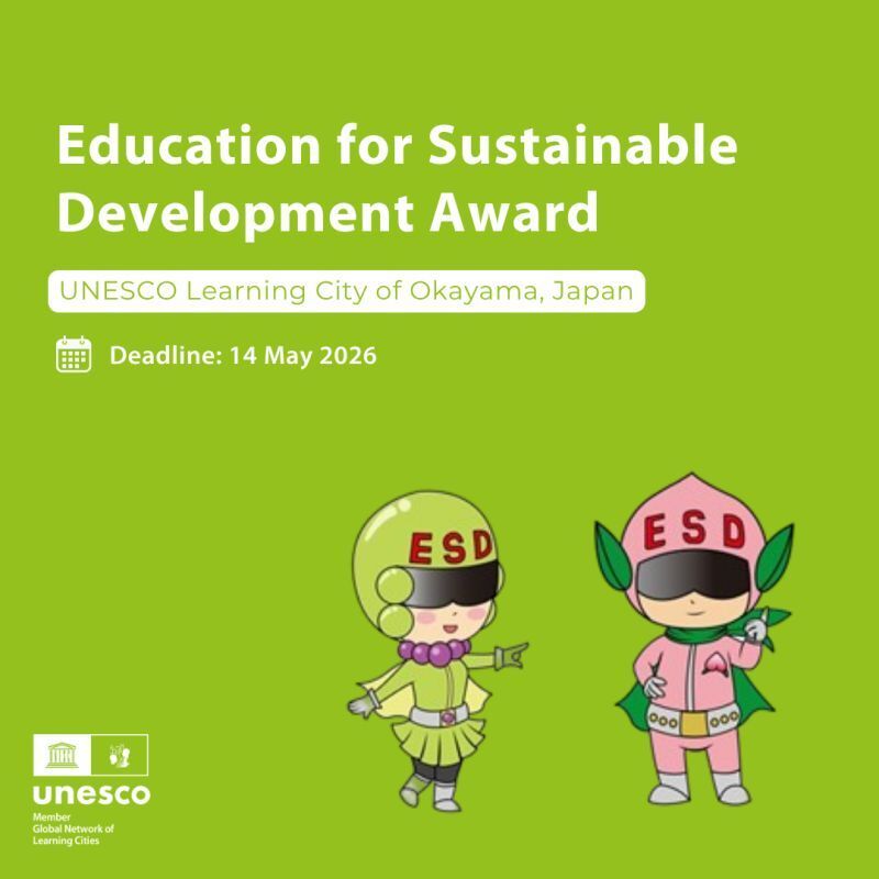 studysustainhub's tweet image. Apply Now! 

ESD Okayama Award 2026 
📆 Deadline: 14 May 2026 (Thursday), 5pm (JST) 
🔗 Apply here: buff.ly/Bq8lHhj 

#ESD