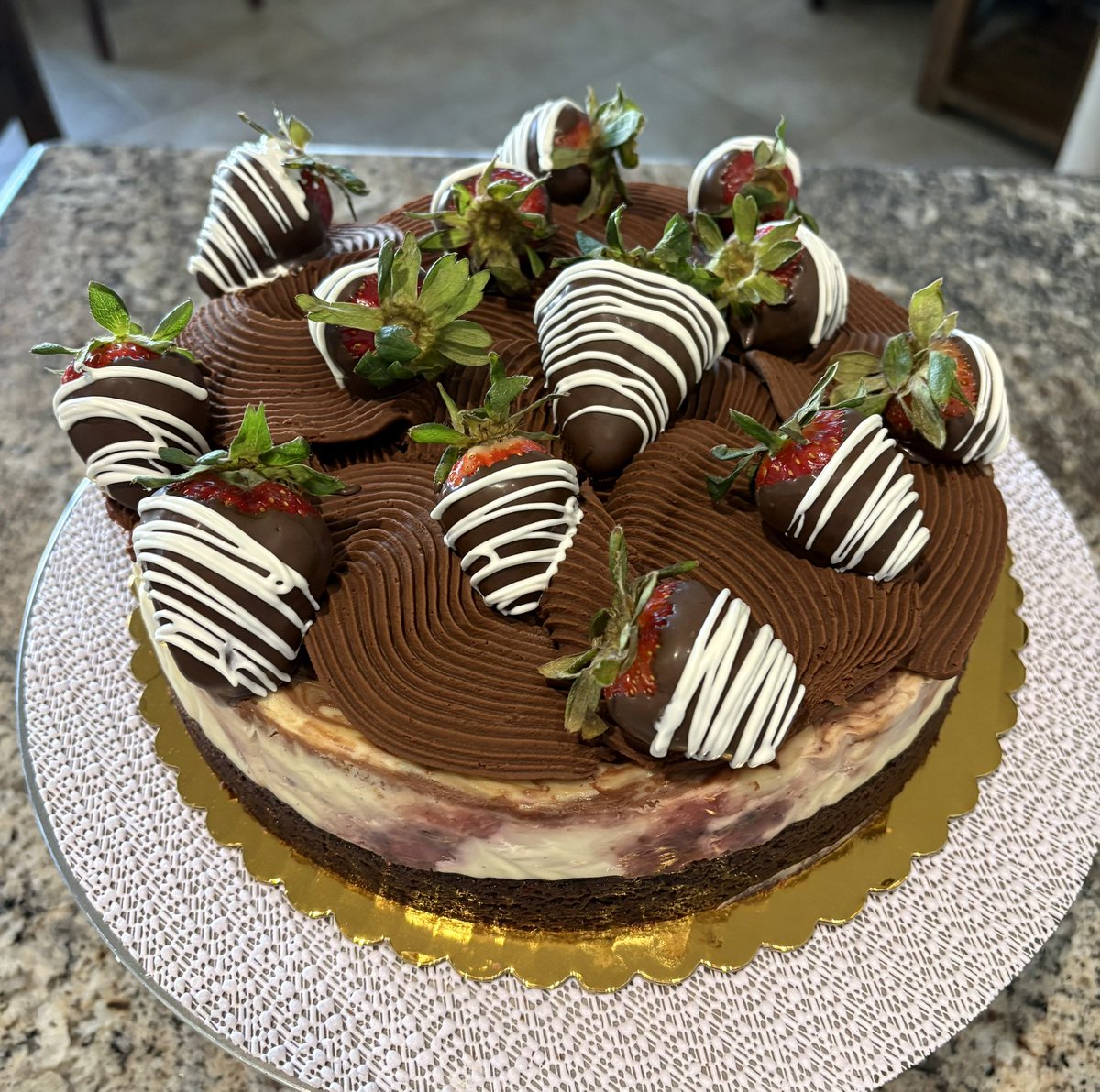 Foxfire1242's tweet photo. Did some therapeutic baking today. Chocolate strawberry swirl cheesecake. https://t.co/UaBznBXHwS
