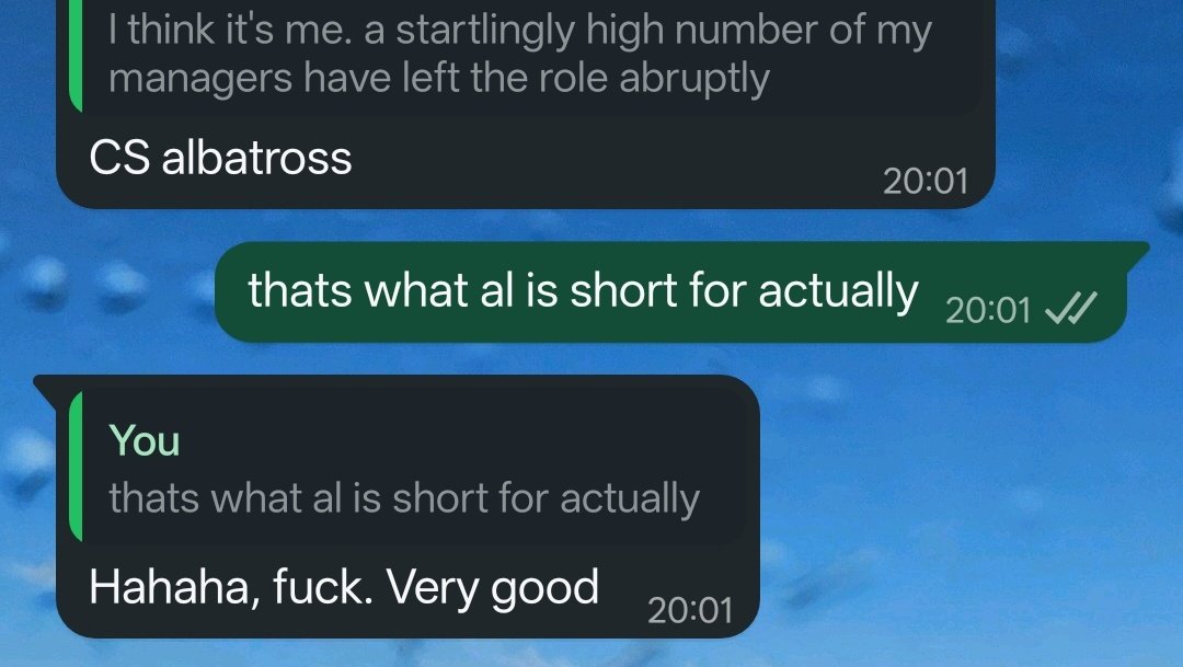 god I love every time I get to pull this joke off on someone who hasn't heard me tell every single one of my jokes 33654 times