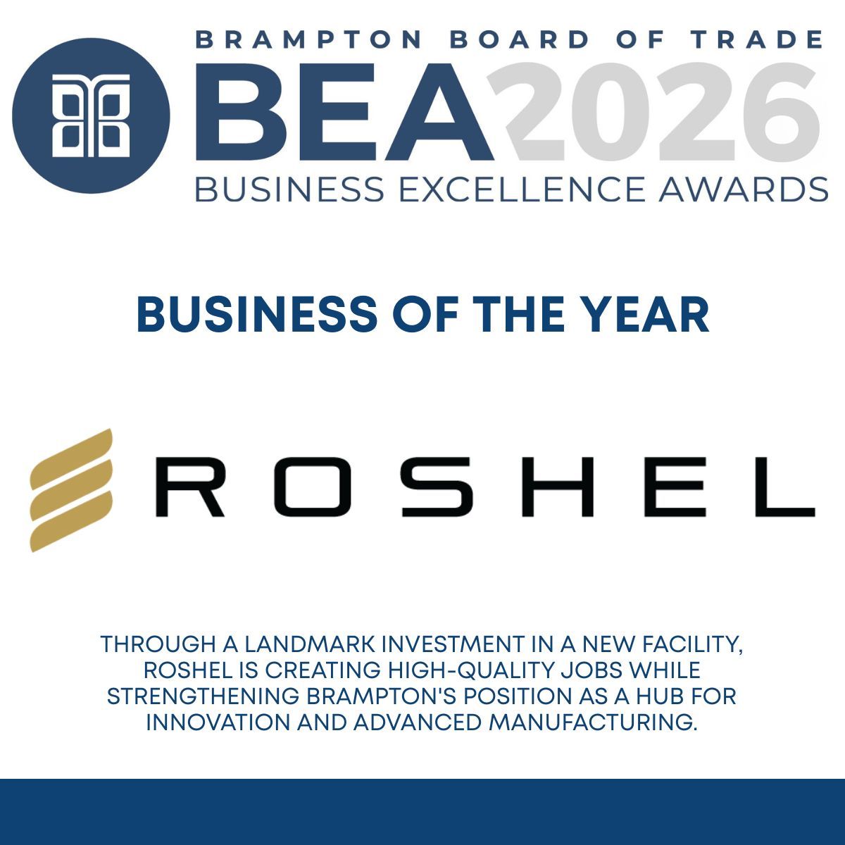 BramptonBOT's tweet photo. Business of the Year: Roshel

A global leader in advanced manufacturing, Roshel continues to put Brampton on the map. 

Secure your spot and be part of a night that recognizes the businesses driving Brampton forward. https://t.co/ROEBQy13rk https://t.co/7DjSwGu2Gp
