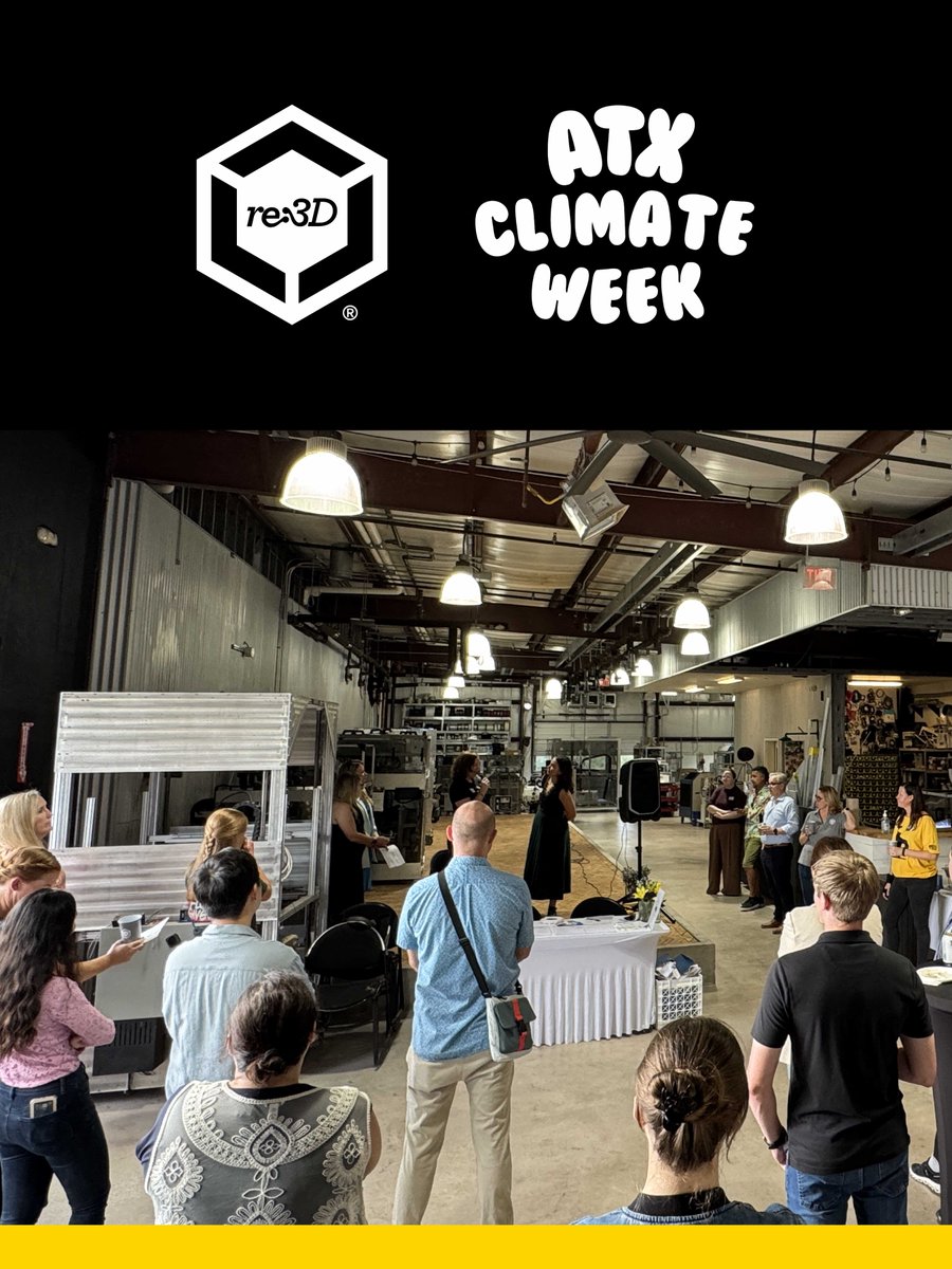 re3Dprinting's tweet photo. Next week, join us here at re:3D for our special ATX Climate Week events! 

We're offering special tours of our facility next Monday, Wednesday, and Thursday. We're also hosting a special happy hour networking event on Friday! 

Register here: https://t.co/LNdJKmDxZK https://t.co/Rv0V0UZ0d9