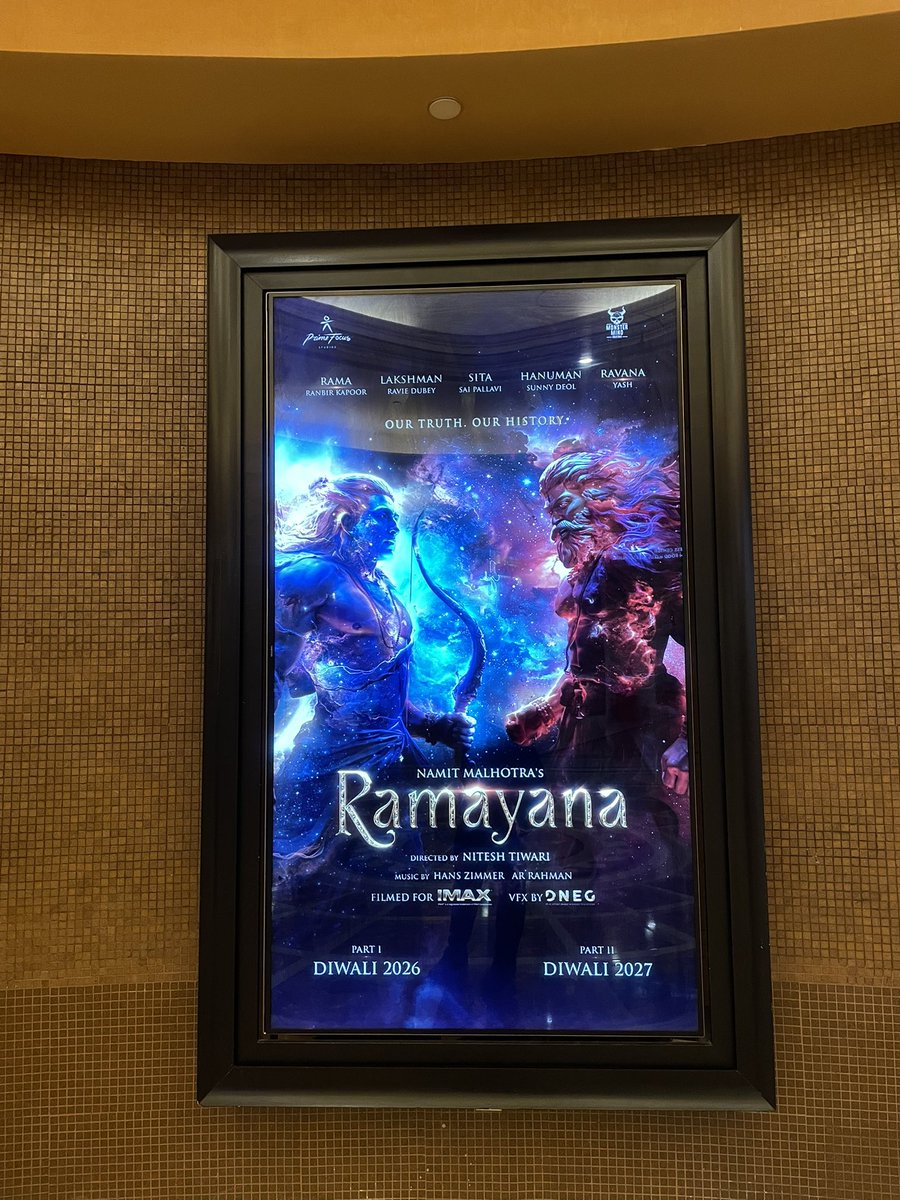 TheJonathanSim's tweet photo. I’m still in Caesars Palace, all the #CinemaCon decorations are down, but I couldn’t go without showing this poster

RAMAYANA. Part I Diwali 2026. Part II Diwali 2027. https://t.co/u3g9moyPAJ