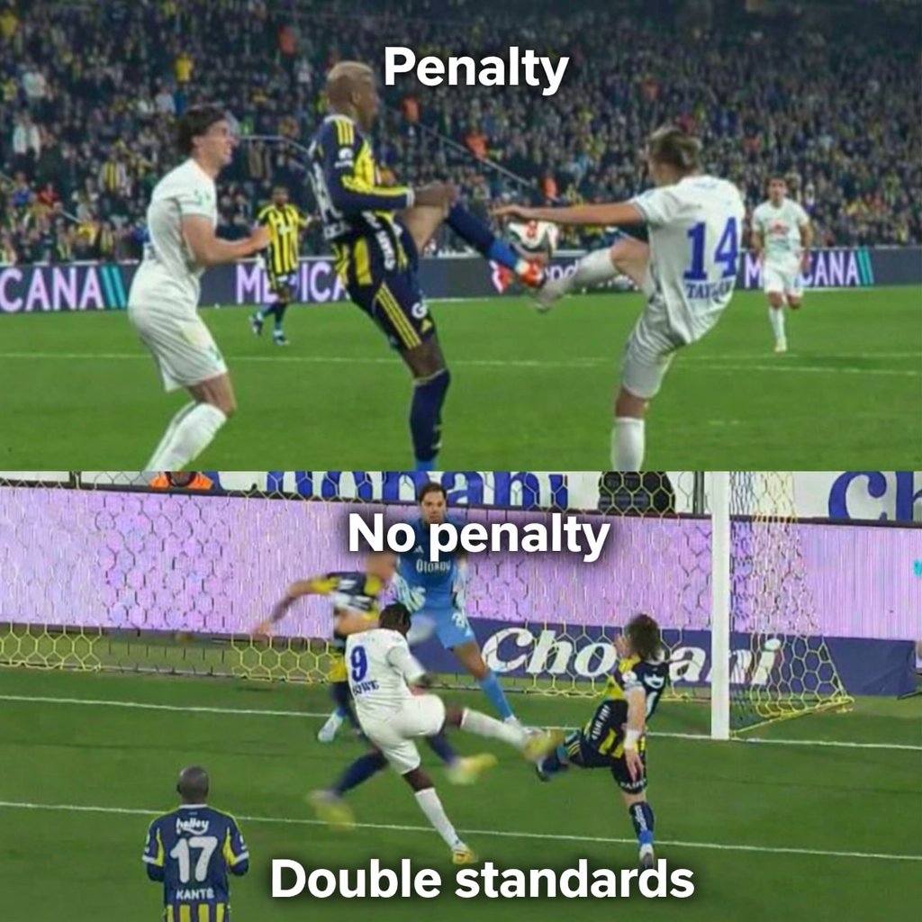 😮 Same position given as a penalty to Fenerbahce
When it was for Rizespor no penalty was given

This officiating is a scandal
The referees are ruining the game