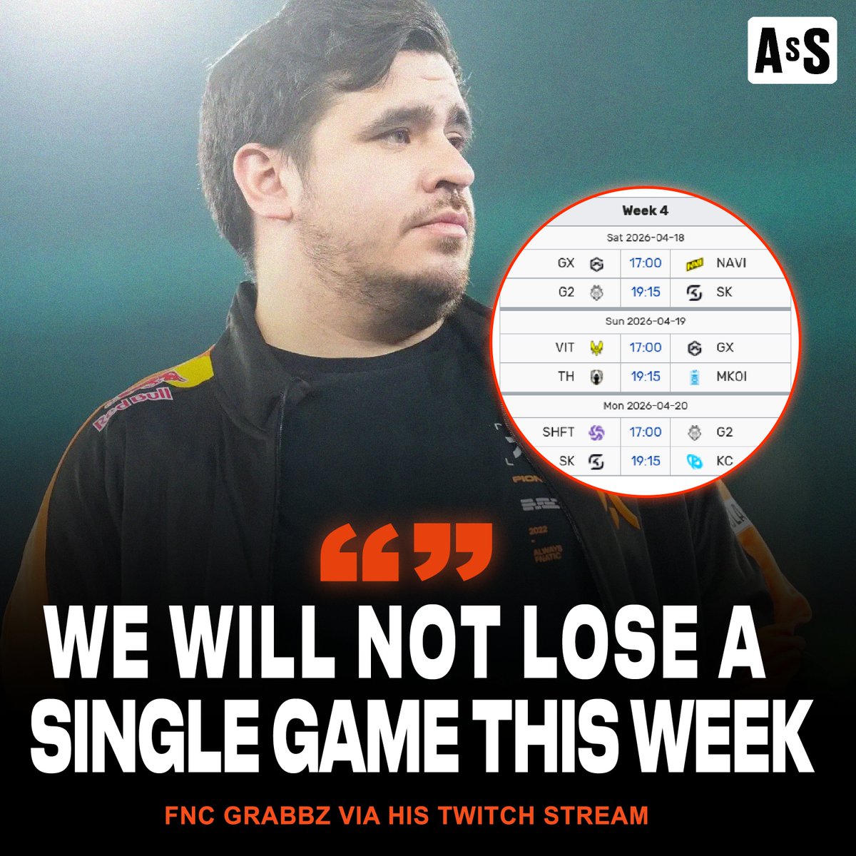 Abyss_ix's tweet photo. 🎙️  FNC Grabbz ahead of #LEC Week 4:

"I want fans to trust us, we will not lose a single game this week." https://t.co/9o8fGDU9hz
