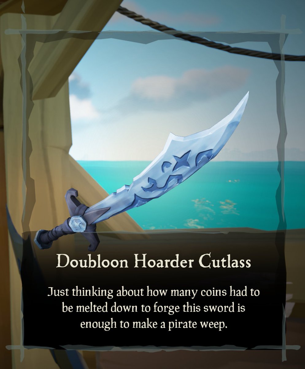 Argh_Virus's tweet photo. The rollout for the Doubloon sword has started check your inventory to see if you've achieved 50k lifetime doubloons!   #seaofthieves https://t.co/DIcwhcVcUe