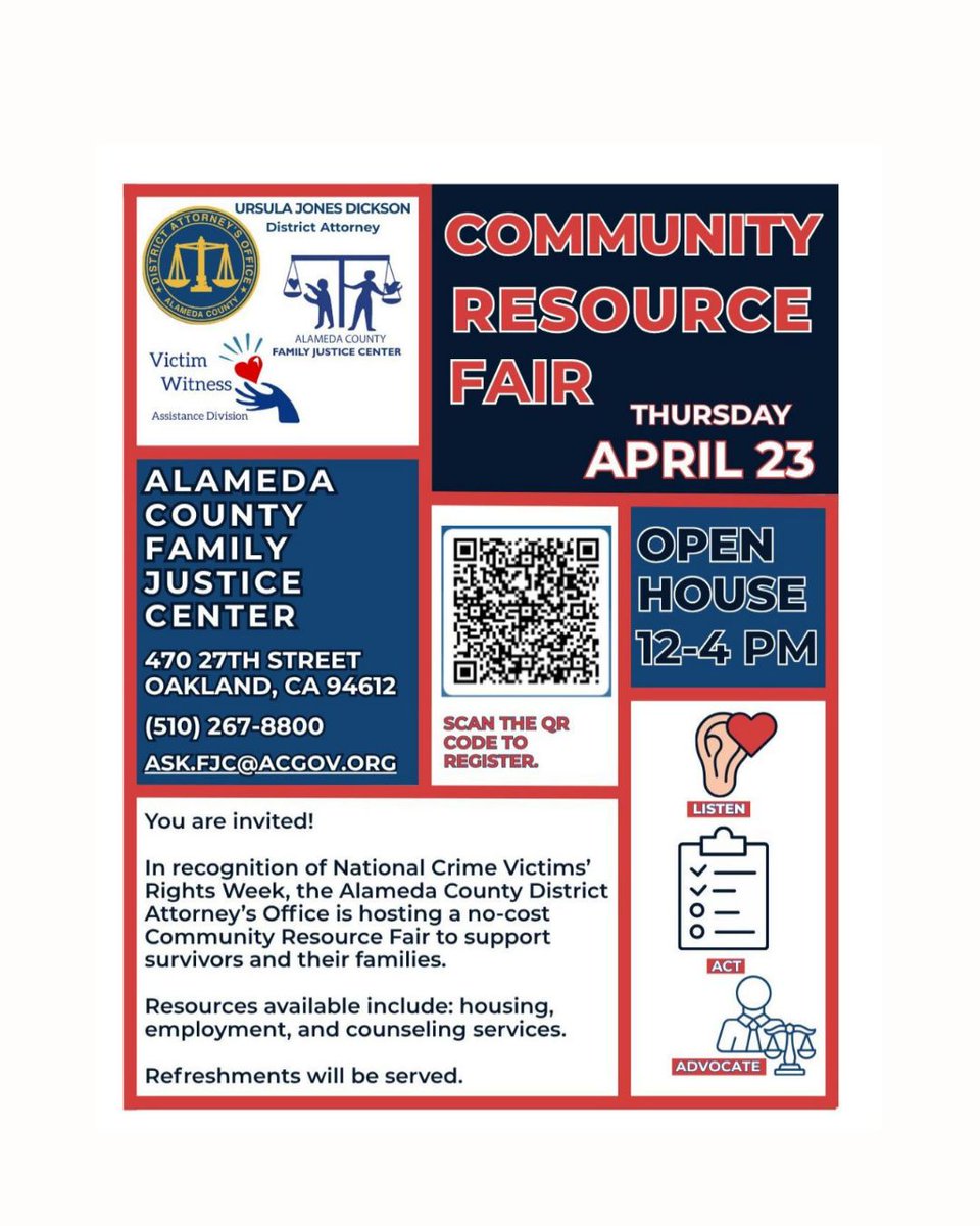 AlamedaCountyDA's tweet photo. The Alameda County Family Justice Center and the Alameda County District Attorney's Office invite you!
 https://t.co/z9k1srAeT0 https://t.co/k3KhRxoqqj