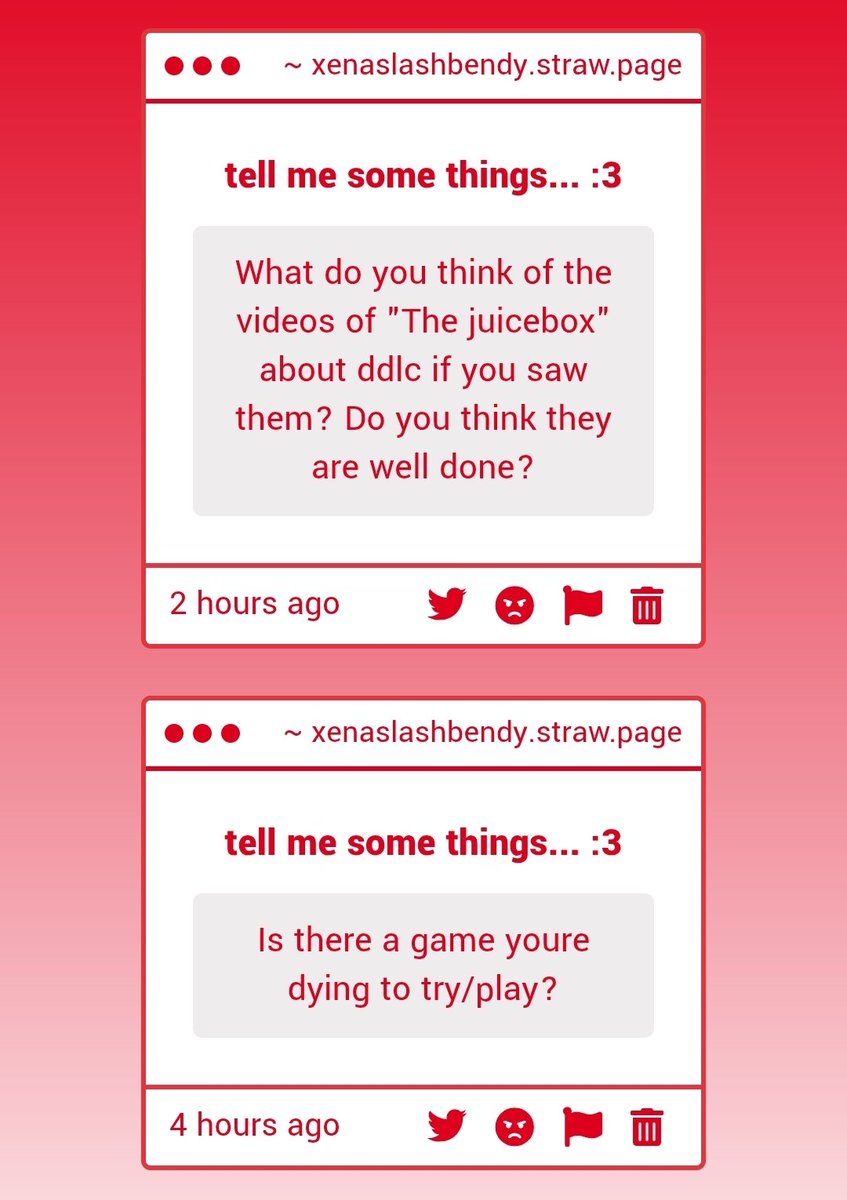 xenaslashbendy's tweet photo. I say block him, and ignore him if he tries to contact you. He shouldn't be talking to 14 y/o's anyway he's 19-20

Yes I love it although I haven't played it in awhile

I think I might've watched them before but not in awhile, so idk

ENA Dream BBQ, it can't run on my computer :( https://t.co/C5M8eXshTa