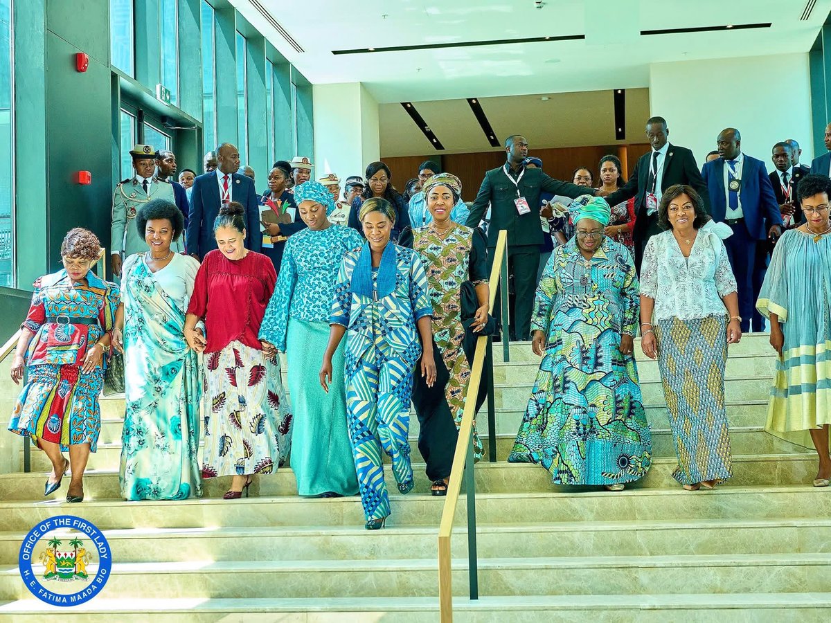 JohnMarah11's tweet image. The First Lady, Dr. Fatima Maada Bio, standing alongside esteemed sister First Ladies in Gabon, participated in the launch of the National #BuildingResilience Campaign.