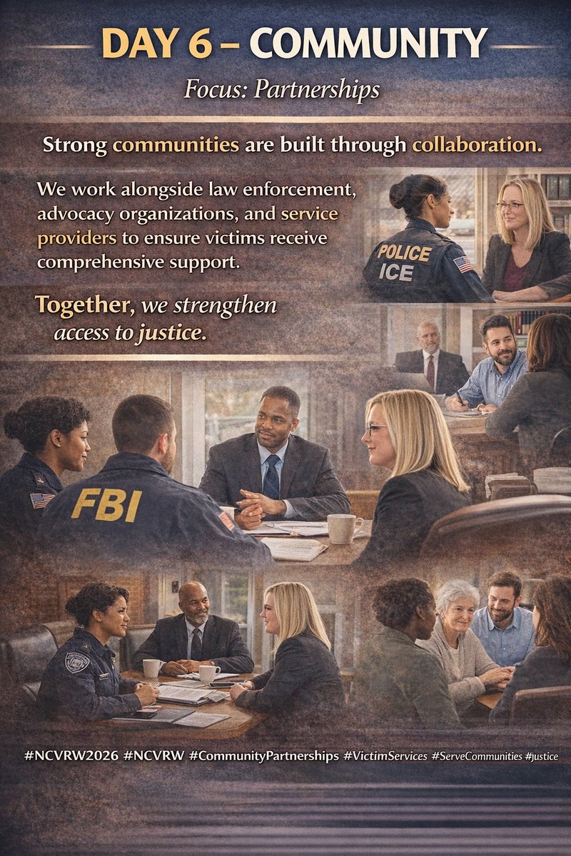 USAO_NH's tweet image. Strong communities are built through collaboration.

We work alongside law enforcement, advocacy organizations, and service providers to ensure victims receive comprehensive support.

Together, we strengthen access to justice.

#NCVRW2026 #CommunityPartnerships #VictimServices