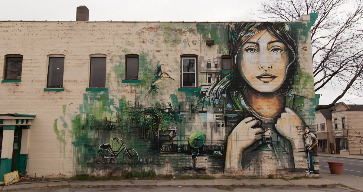 nouatre's tweet image. Bonjour 👀 
#streetart. #urbanart. #mural
By : Alice Pasquini