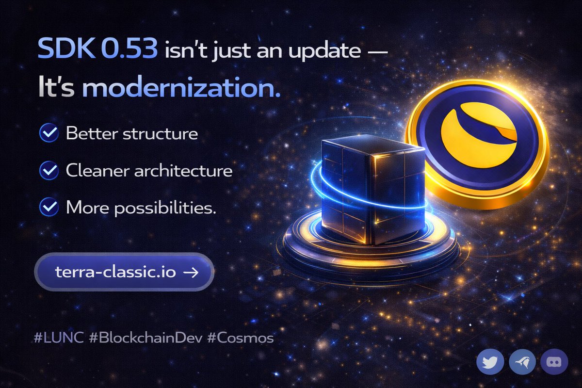 TerraClassic_'s tweet image. SDK 0.53 isn’t just an update —

It’s modernization.

Better structure.
Cleaner architecture.
More possibilities.

Build on Terra Classic.

terra-classic.io

#LUNC #BlockchainDev #Cosmos