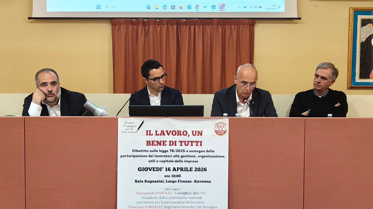 GiovanniBucchi's tweet photo. Partecipazione dei lavoratori nell’impresa, un bel convegno ieri sera a #Ravenna con @EMassagli @cnel_it, Francesco Romanelli @cislromagna e Marco Martelli presidente Forlì Ambiente. 

https://t.co/f4fJSL7Nif https://t.co/R1BLJWPQwI