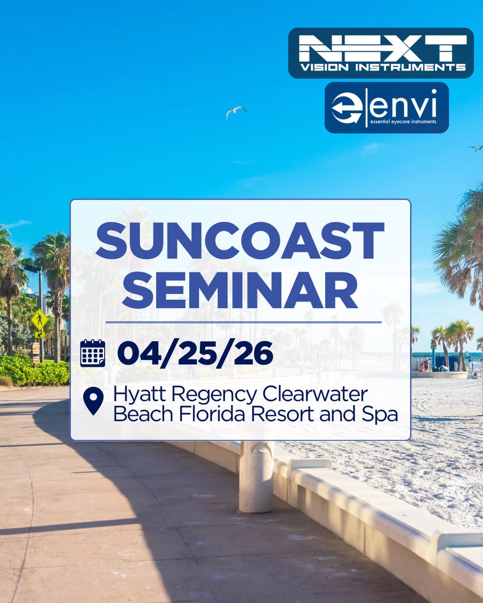 NextVision_'s tweet image. We’re heading to Suncoast Seminar ☀️
📍 Clearwater Beach
📅 April 25, 2026

Come see us and connect with our team.

#EyeCareProfessionals #Ophthalmology  #Optometry #NextVisionInstruments