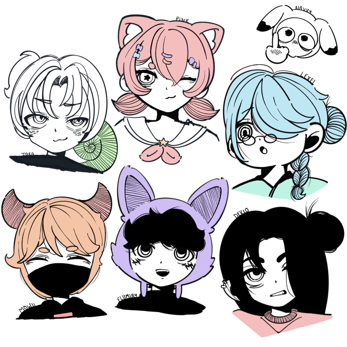 Hoy estuve dibujando en clases a mi familia de modcitos, los tqm 🩷