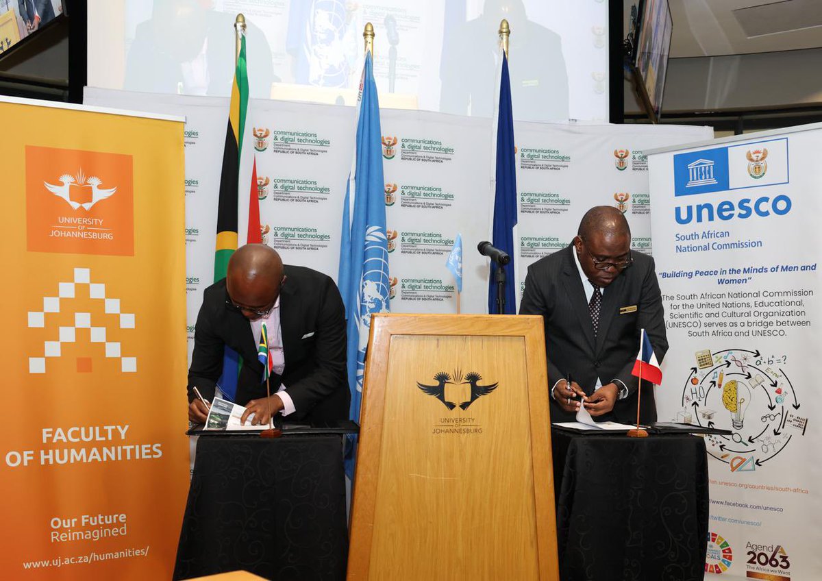 SollyMalatsi's tweet photo. Today, we  formalised a strategic partnership between the University of Johannesburg and @CommsZA under the UNESCO Chair Initiative.

This collaboration is about shaping a digital future that is inclusive, representative, and grounded in African realities. It brings together government and academia to advance research, inform policy, and drive innovation in areas such as digital inclusion, cultural representation, and the responsible development of emerging technologies.

Importantly, this agreement lays the foundation for practical programmes that will address the digital divide, strengthen internet governance, and contribute to the broader goal of a decolonised digital ecosystem in Africa.

Through this partnership, we are not only contributing to global discourse, but ensuring that Africa actively shapes its own digital destiny.