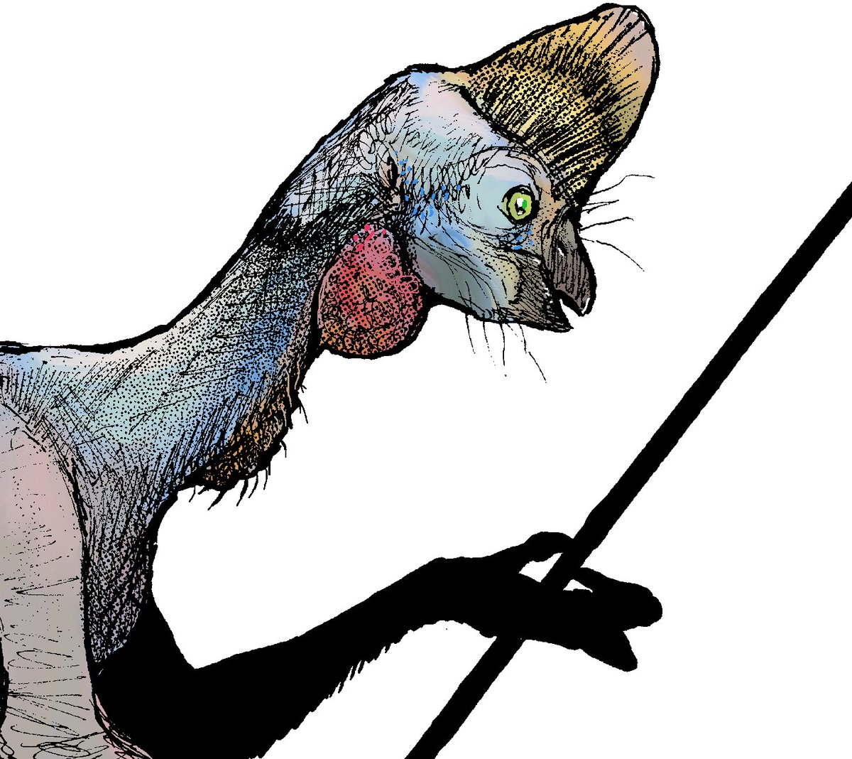 Finishing up a spec-evo sophont Oviraptorosaur illustration - full post dropping on my Patreon soon!