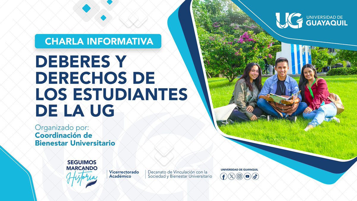 fcqug's tweet photo. Charla virtual sobre Deberes y Derechos de los Estudiantes de la UG.

Detalles del evento

Día: 20 de abril

Hora: 11h00

Link de acceso:
Únase a la reunión de Zoom
https://t.co/9OKuIJrEs2
ID de reunión: 849 4629 7446
Unirse mediante SIP
• 84946297446@zoomcrc.com https://t.co/LrBGXeXe5P