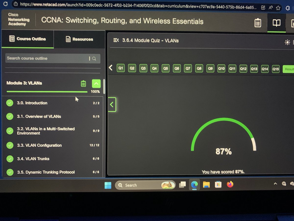 Day 17 of #30DaysOfSOC ✅
Completed Module 3 of CCNA 2 today.
🌐 VLANs  Virtual Local Area Networks
Understanding how networks are segmented is key to understanding how attackers move laterally. 🔍
#SecFelix #CyberSecurity #BlueTeam #SOCAnalyst #CCNA #Networking <a href="/malik_cybersec/">Abdulmalik_cybersecurity</a>