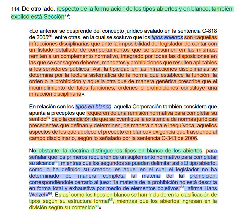 Disciplinario.

Diferencia entre tipos disciplinarios abiertos y en blanco.

Consejo de Estado (6435-2023).