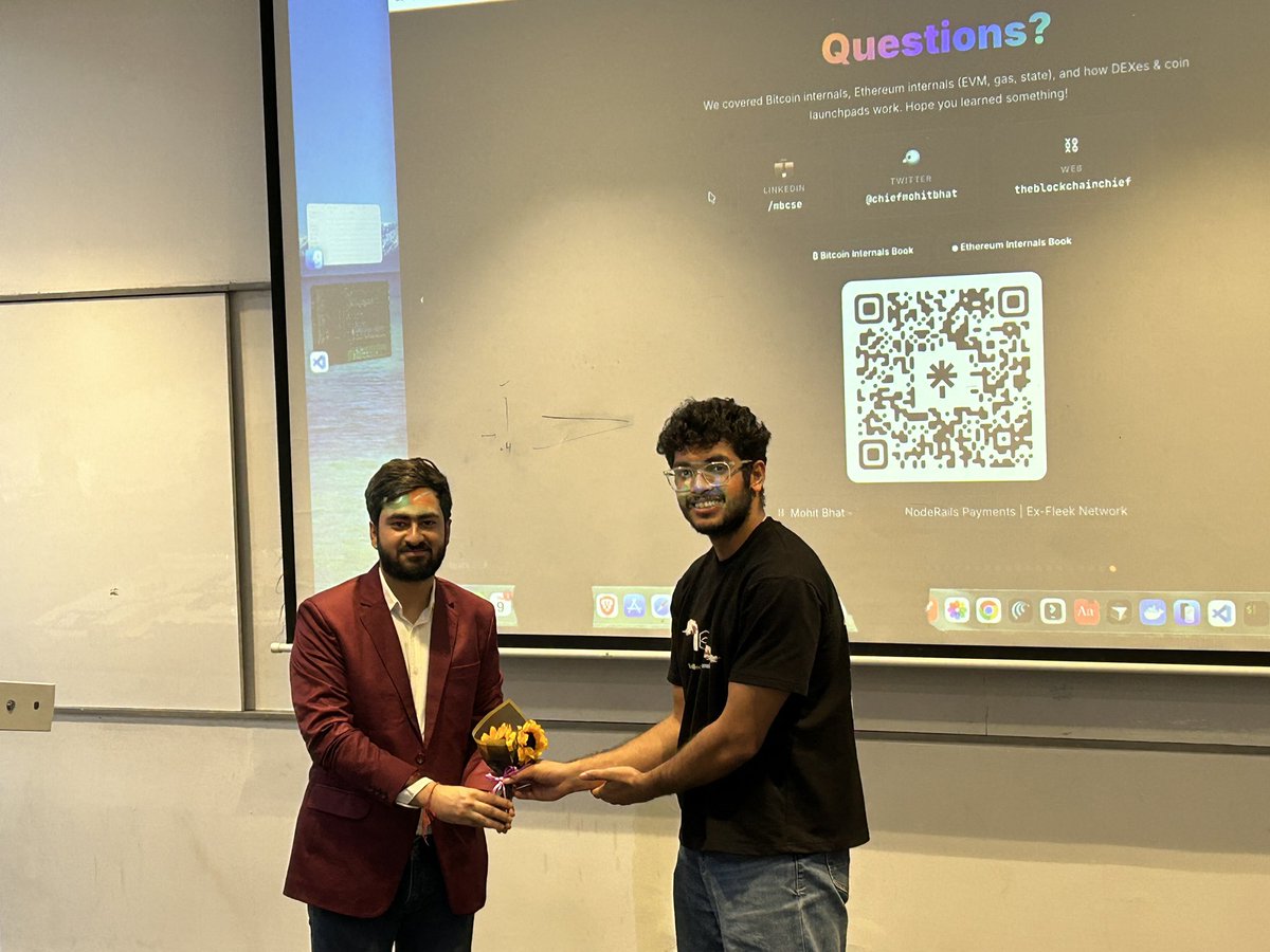 chiefmohitbhat's tweet image. Had a great time speaking at @IBF_Community Blockchain Week. 
Loved the students interaction and enthusiasm. 

Spoke about bitcoin, Ethereum and coin launchpads internals.

#speaker #blockchain