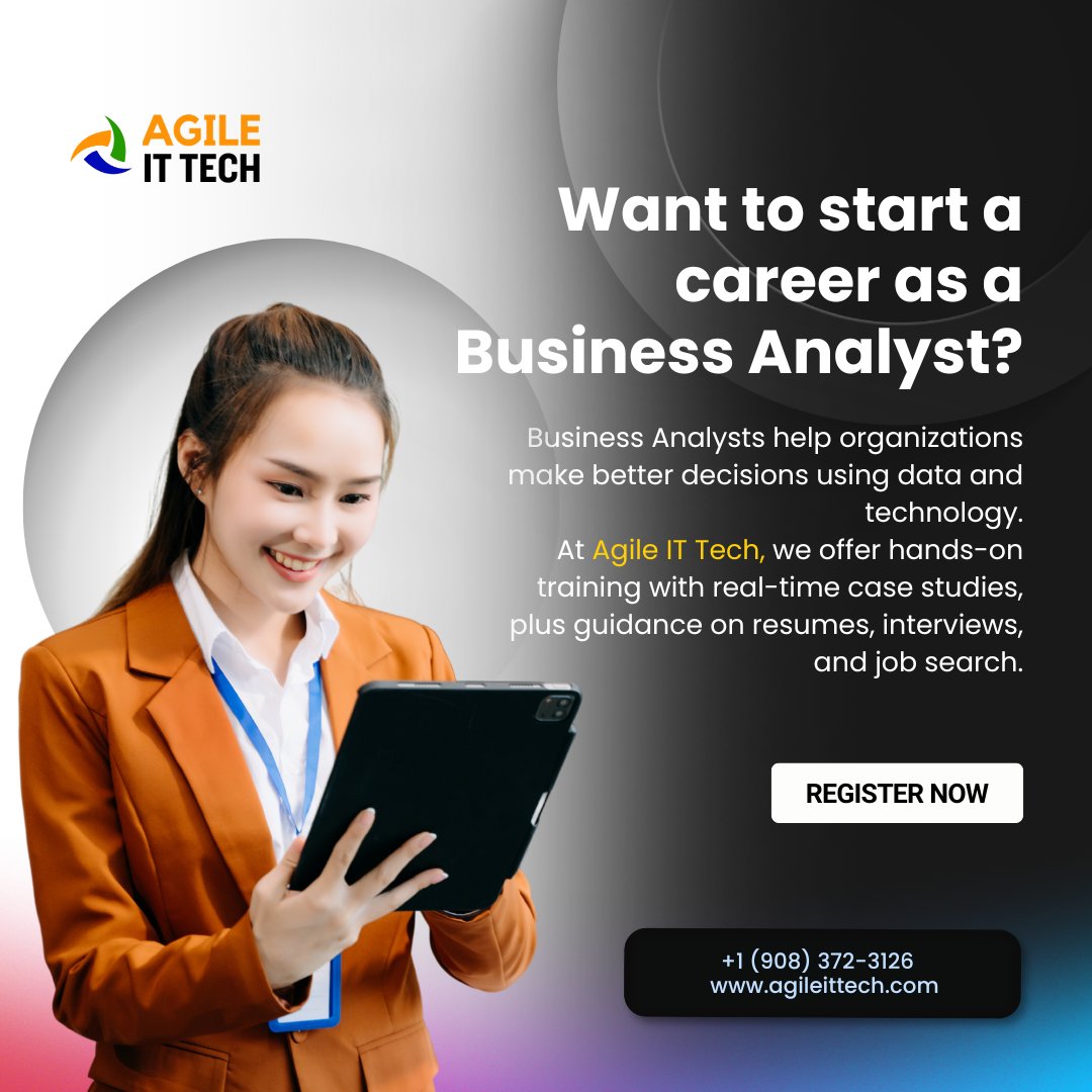 agileittech's tweet image. Want to start a career as a Business Analyst?
Business Analysts help organizations make better decisions using data and technology.
 At Agile IT Tech, we offer hands-on training with real-time case studies

#businessanalystcourse #businessanalystcourseonline #businessanalyst