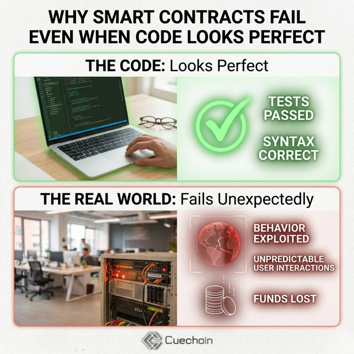 cuechain667221's tweet image. The problem is not bad code. It’s what we don’t check.

Syntax gets attention.
Behavior gets ignored.
Logic looks right.
Interactions break things.

That’s where systems actually break.

CueChain is coming to fix that.

Contact Us- cuechain.com/contact

#BlockchainBuilders