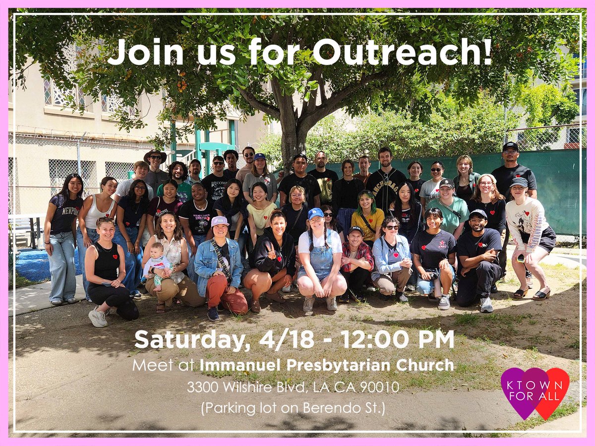 KtownforAll's tweet photo. Join us for outreach! We always go over our guidelines, and if you’re new, we’ll make sure you’re in a group with experienced volunteers - all you need to do is show up! We meet in the Immanuel Presbyterian parking lot at 12pm (you can park in the lot!)
See you there! https://t.co/dWPcUAx1LU