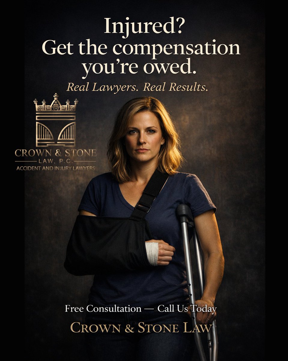 CrownStoneLawPC's tweet image. Injured in an accident? You may be entitled to compensation. Real lawyers. Real results. Contact us today for a free consultation. #PersonalInjury #AccidentLawyer #LegalHelp

If you want, I can also make these sound more luxury, more aggressive, or more compassionate.