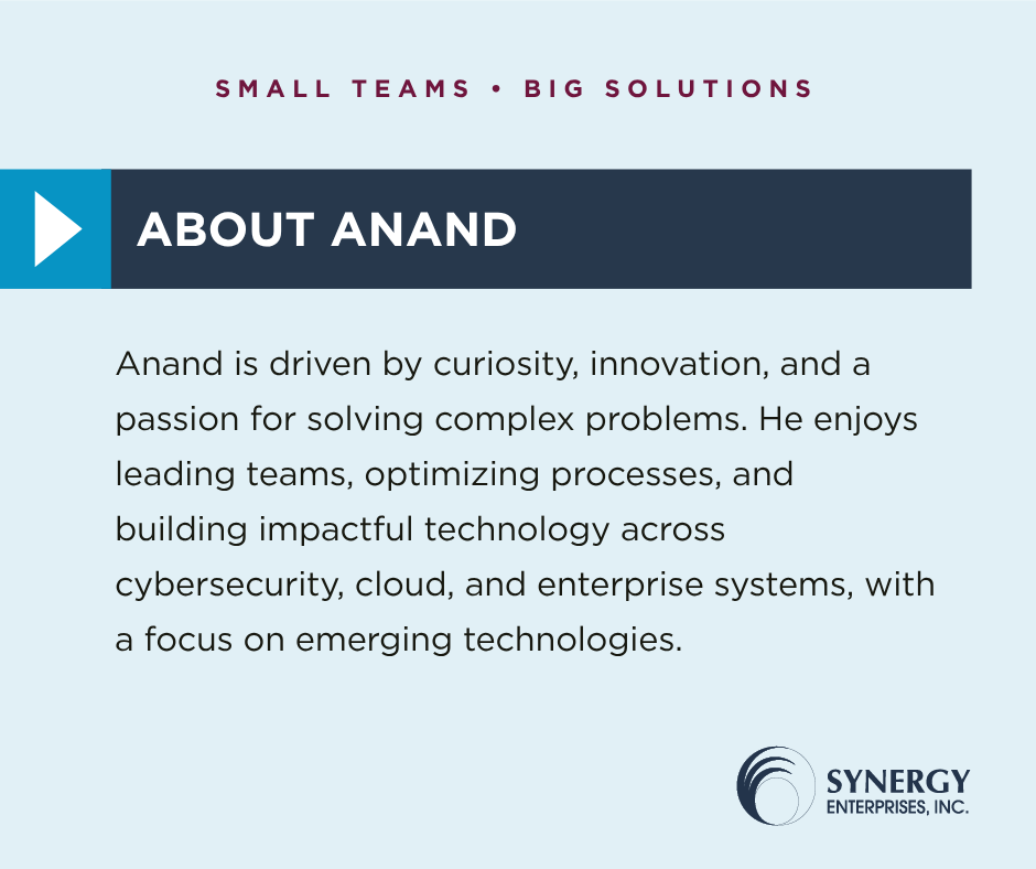 SEIServices's tweet photo. We are pleased to welcome Anand Kumar to the Synergy team as the new Managing Principal of our IT Division. 🎉
Anand has over 20 years of experience in IT and AI development and services. We are excited for the insights Anand will bring to our leadership team! https://t.co/IBbNE4GBec