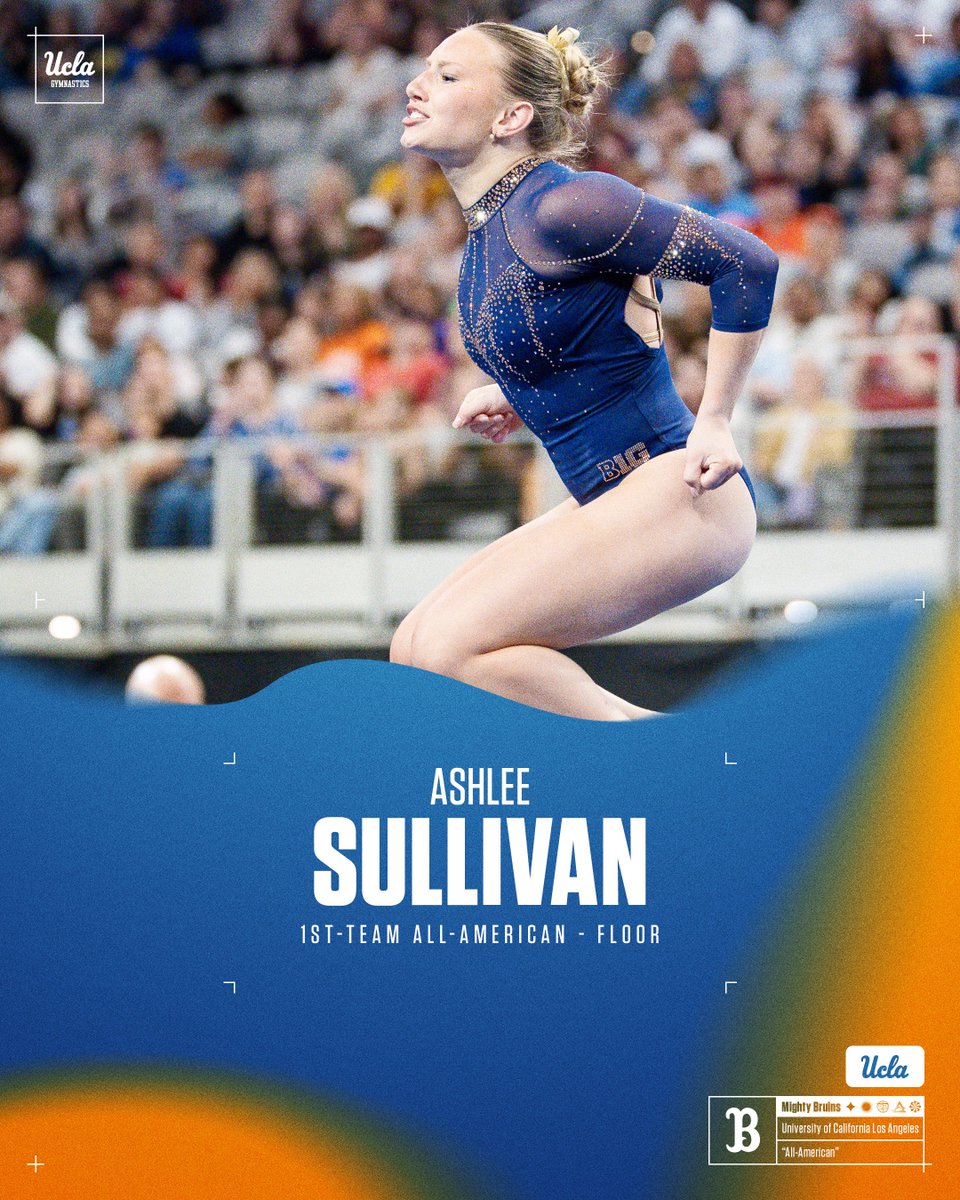 uclagymnastics's tweet photo. First-team All-American on floor as a freshman after finishing fourth overall! Congratulations, Ashlee Sullivan! https://t.co/yQo1VQyYZG